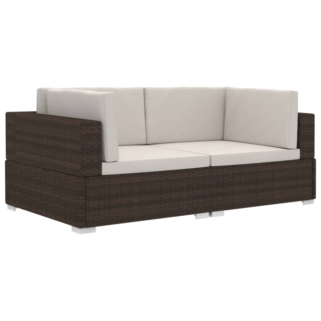 Chaises d'angles 2 pcs avec coussins Résine tressée Marron