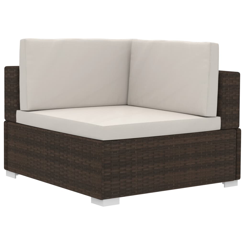 Chaises d'angles 2 pcs avec coussins Résine tressée Marron