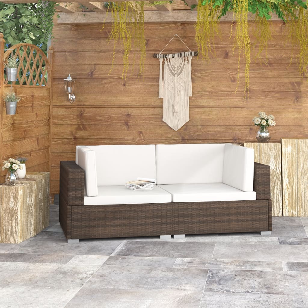 Chaises d'angles 2 pcs avec coussins Résine tressée Marron
