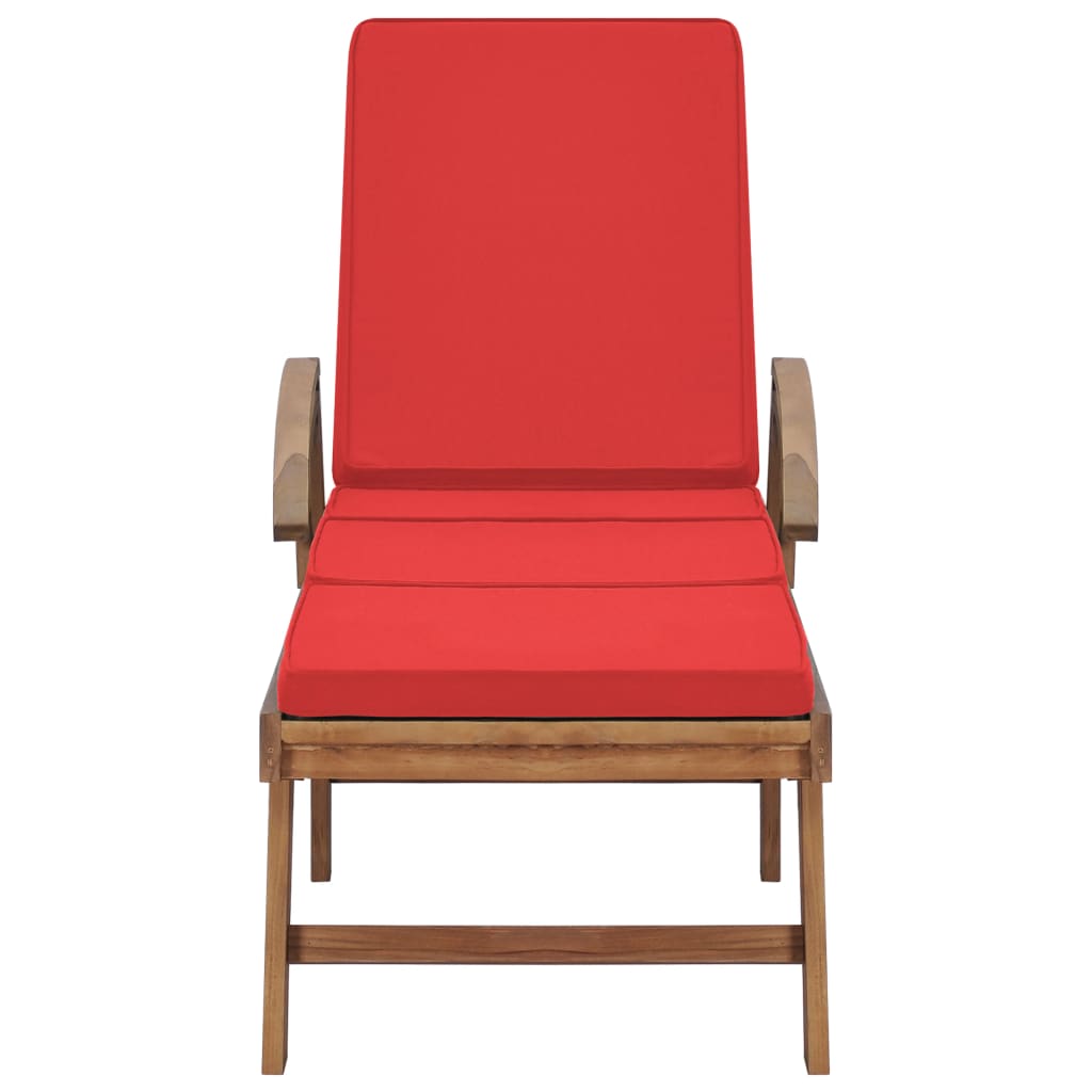 Chaise longue avec coussin Bois de teck solide Rouge