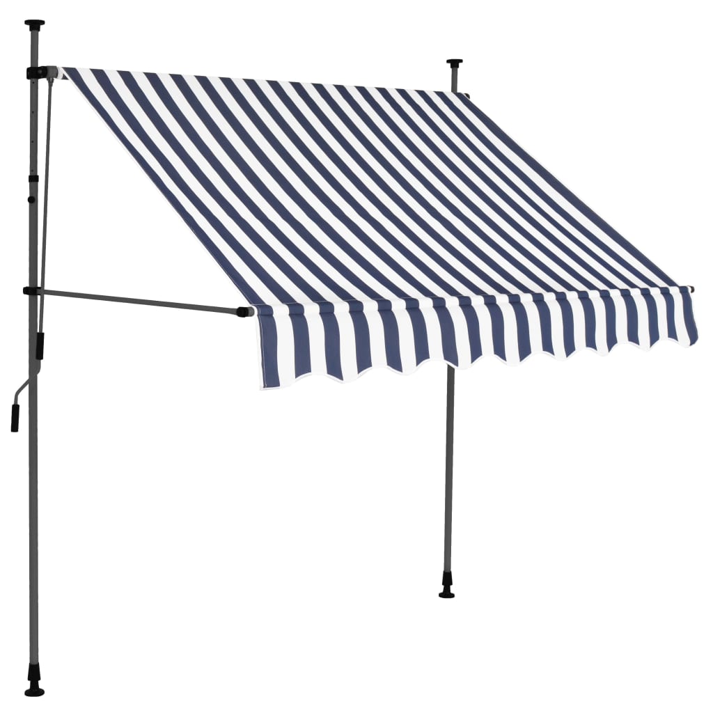 Auvent manuel rétractable avec LED 200 cm Bleu et blanc