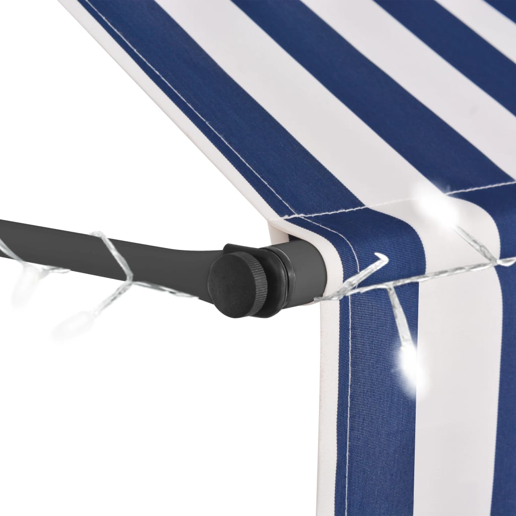 Auvent manuel rétractable avec LED 200 cm Bleu et blanc