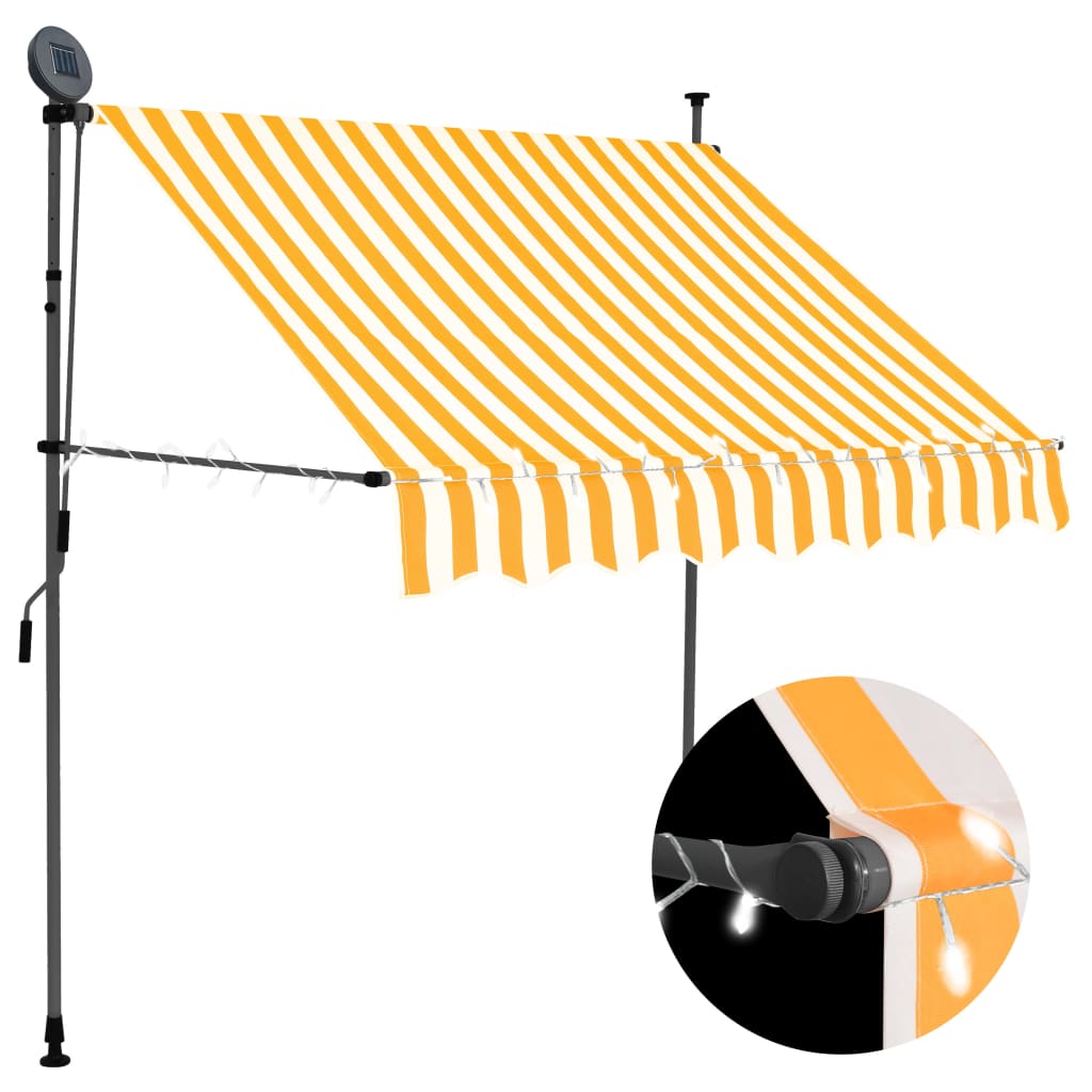 Auvent manuel rétractable avec LED 200 cm Blanc et orange