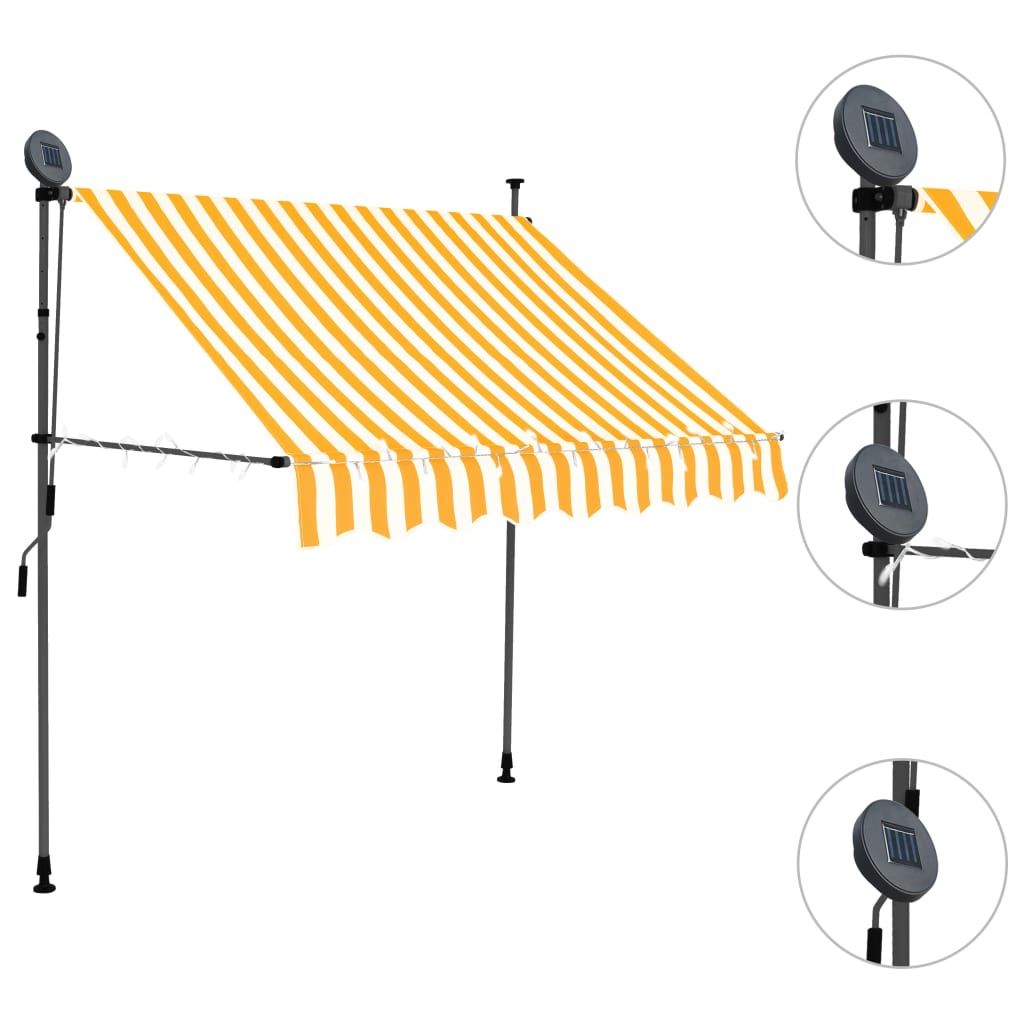 Auvent manuel rétractable avec LED 200 cm Blanc et orange