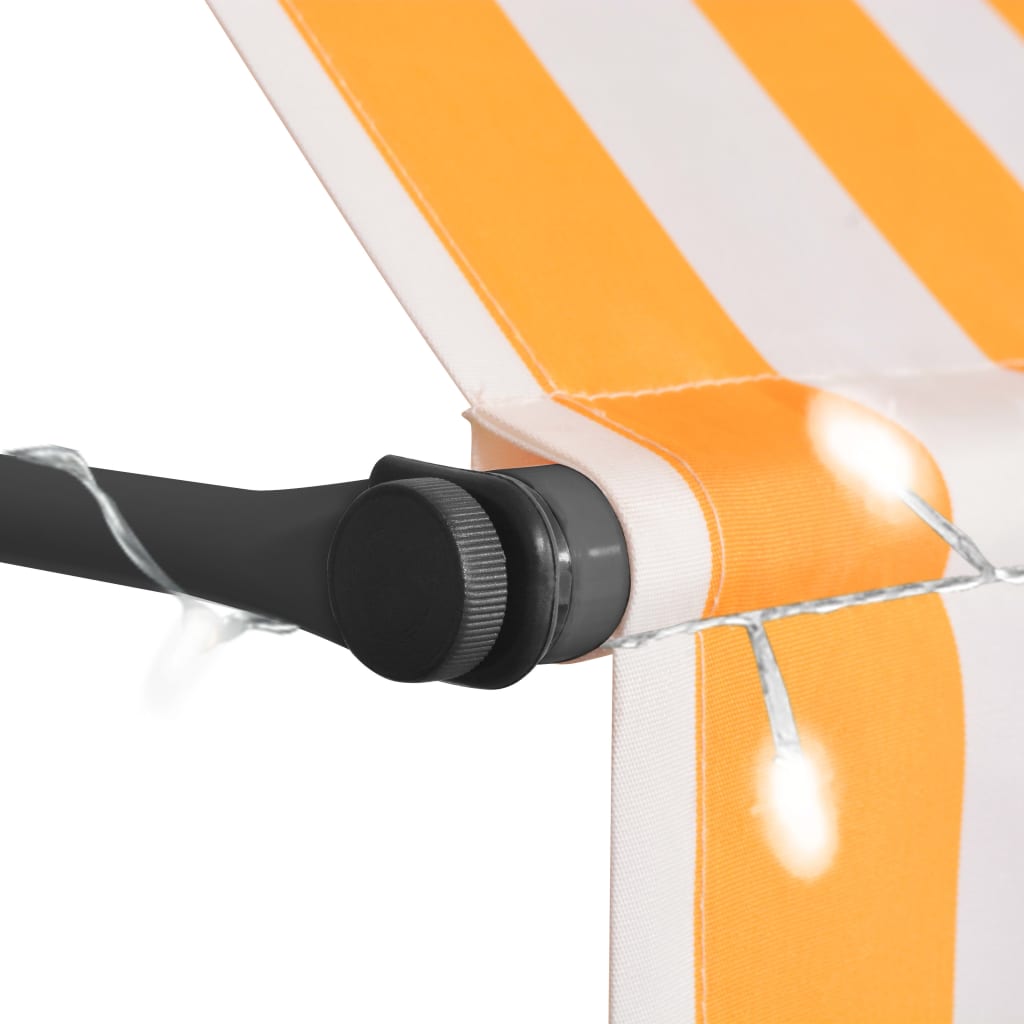 Auvent manuel rétractable avec LED 200 cm Blanc et orange