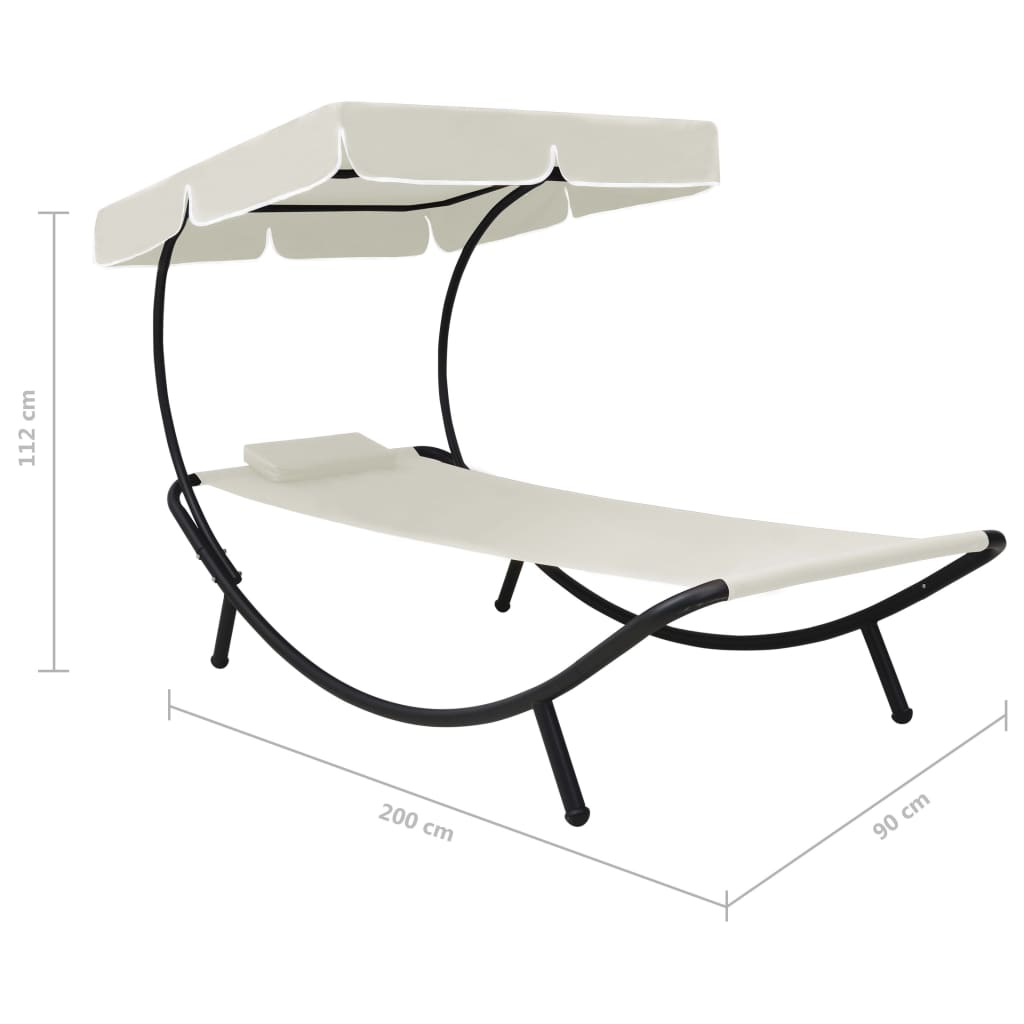 Chaise longue de jardin avec auvent et oreiller Blanc crème