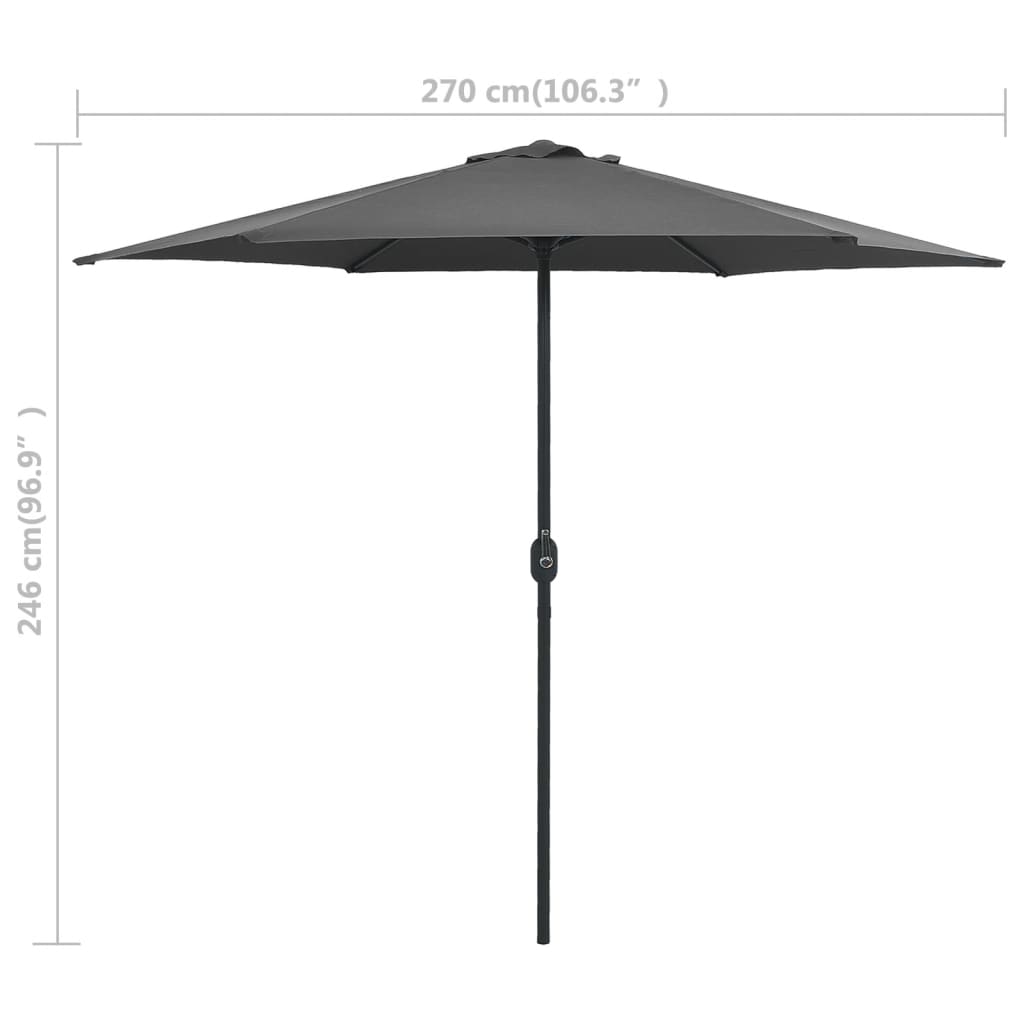 Parasol d'extérieur et mât en aluminium 270x246 cm Anthracite