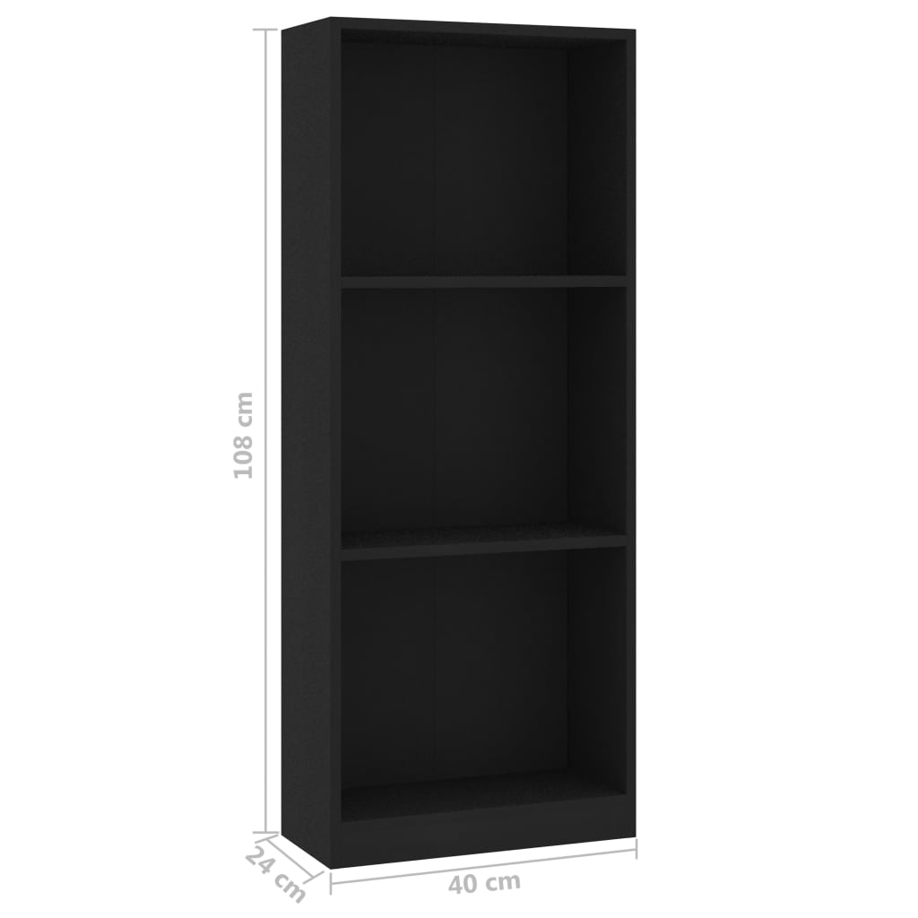 Bibliothèque à 3 niveaux Noir 40x24x108 cm Aggloméré