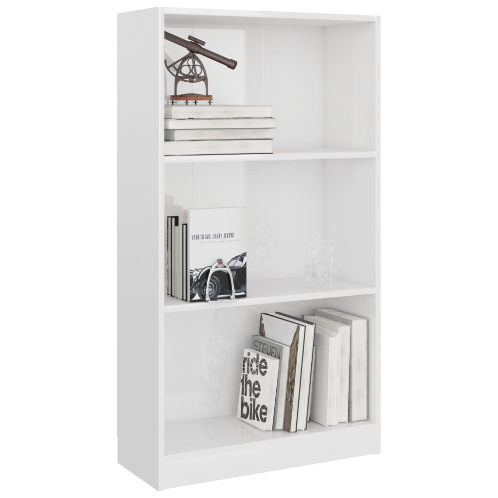 Bibliothèque 3 niveaux Blanc brillant 60x24x109 cm Bois