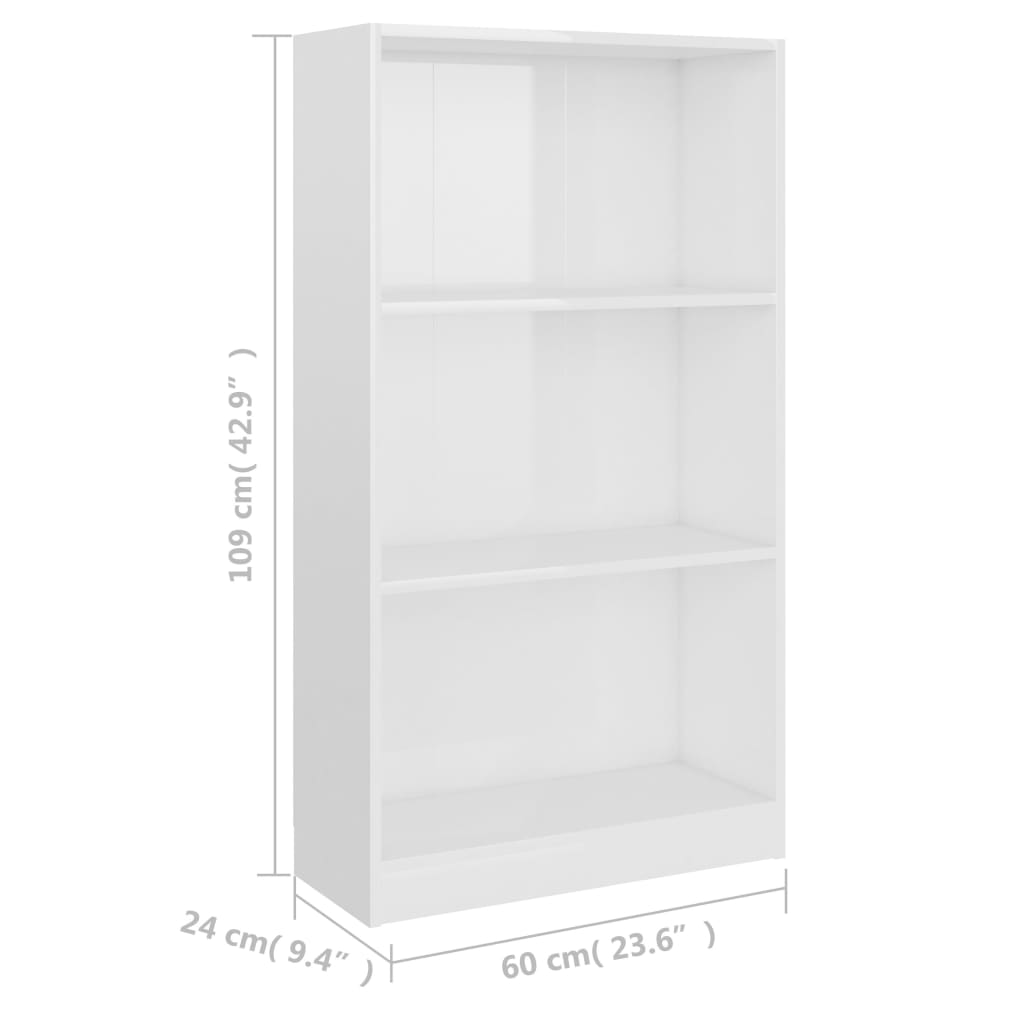 Bibliothèque 3 niveaux Blanc brillant 60x24x109 cm Bois