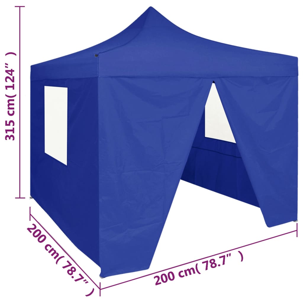 Tente de réception pliable avec 4 parois 2x2 m Acier Bleu