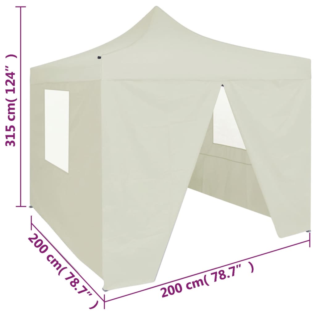 Tente de réception pliable avec 4 parois 2x2 m Acier Crème