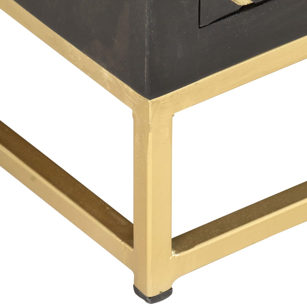 Meuble TV Noir et doré 120 x 30 x 40 cm Bois massif de manguier
