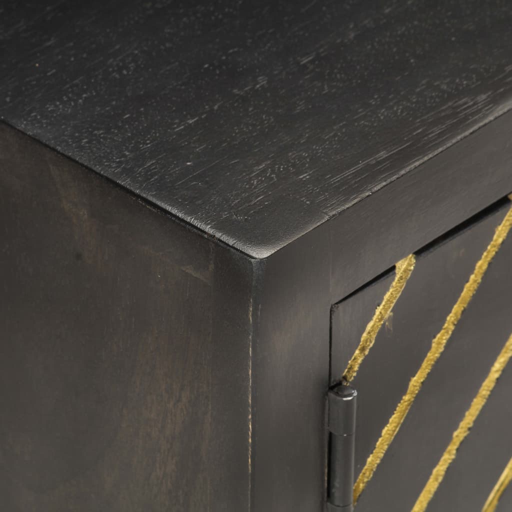 Meuble TV Noir et doré 120 x 30 x 40 cm Bois massif de manguier