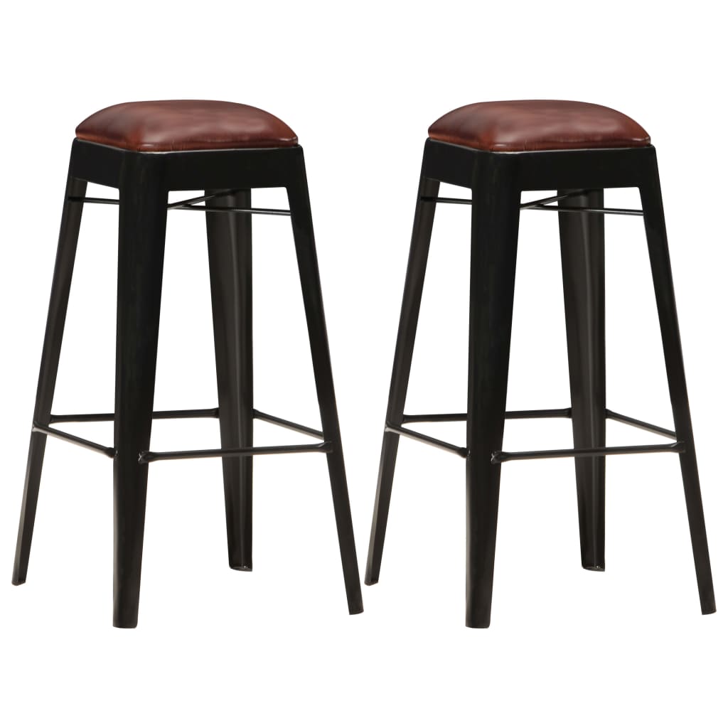 Tabourets de bar 2 pcs Noir Cuir véritable