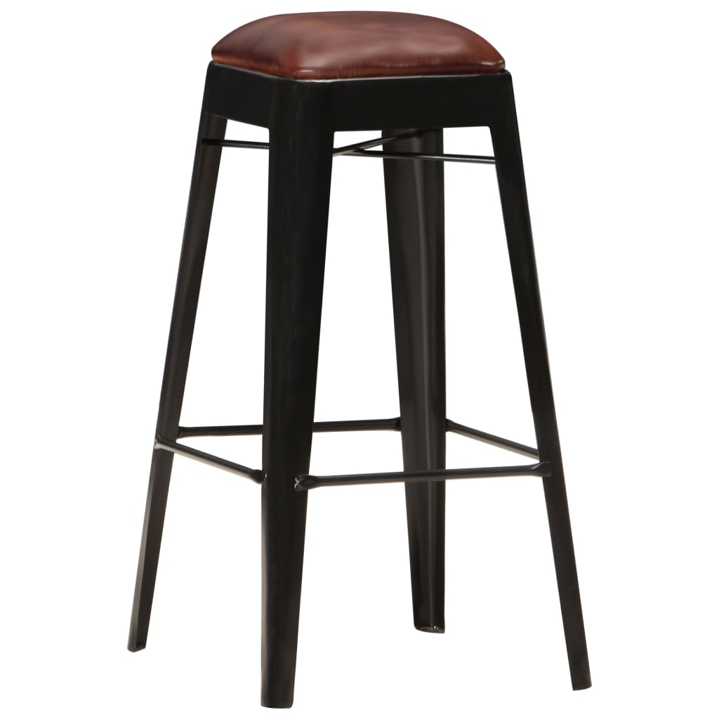 Tabourets de bar 2 pcs Noir Cuir véritable