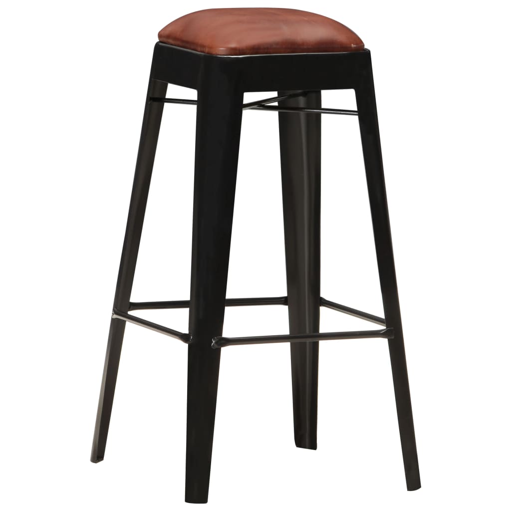 Tabourets de bar 2 pcs Noir Cuir véritable