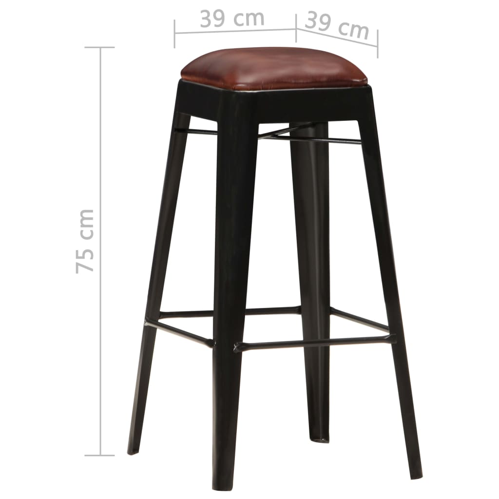 Tabourets de bar 2 pcs Noir Cuir véritable