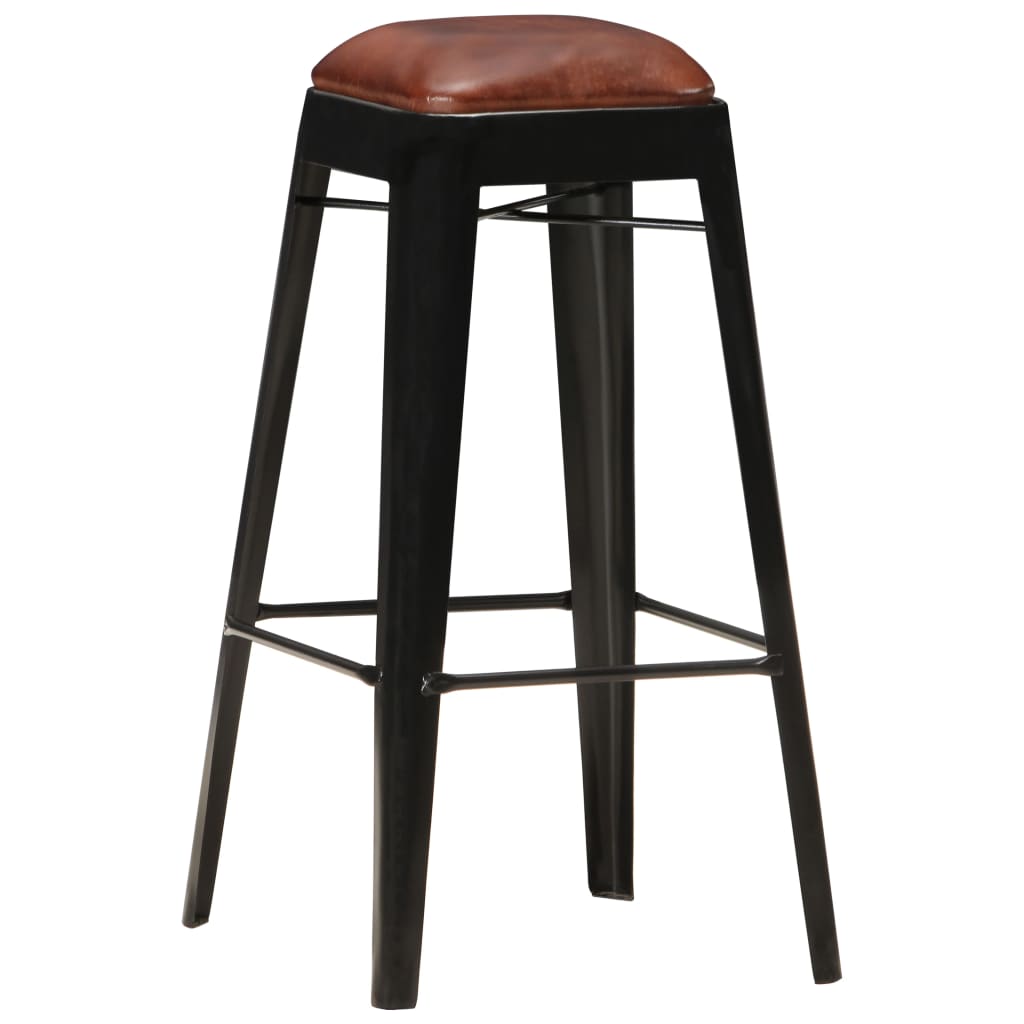 Tabourets de bar 2 pcs Noir Cuir véritable