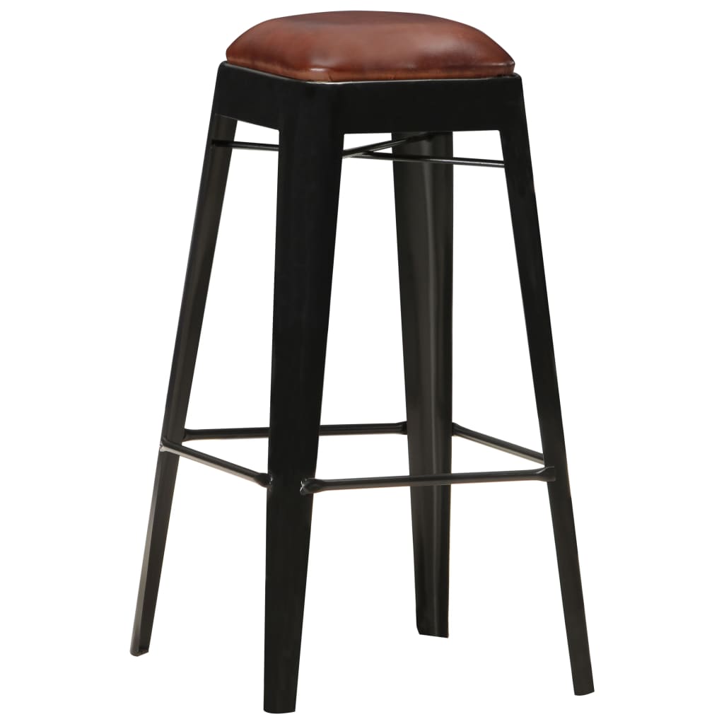 Tabourets de bar 2 pcs Noir Cuir véritable