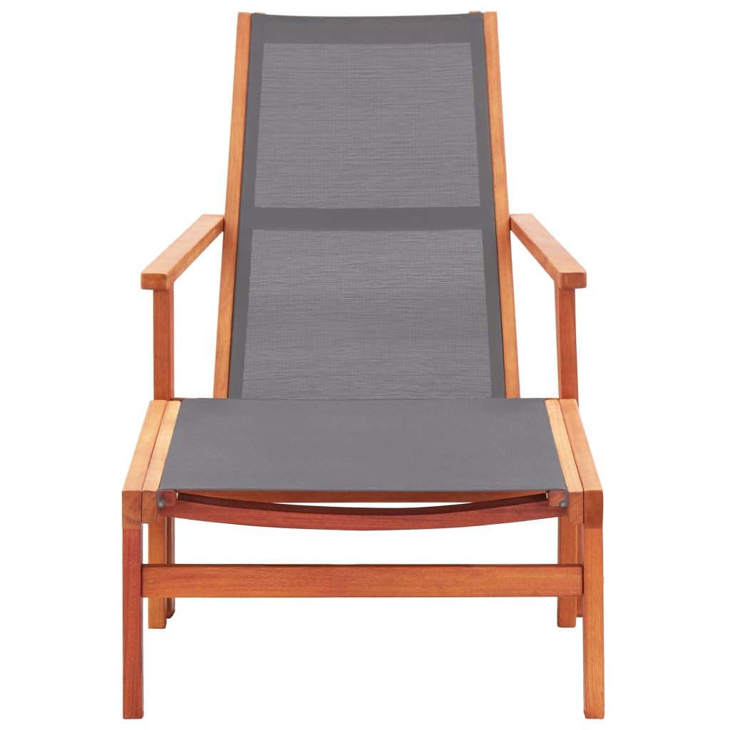 Garden Chair with Footrest Grey Solid Eucalyptus Wood and Textilene