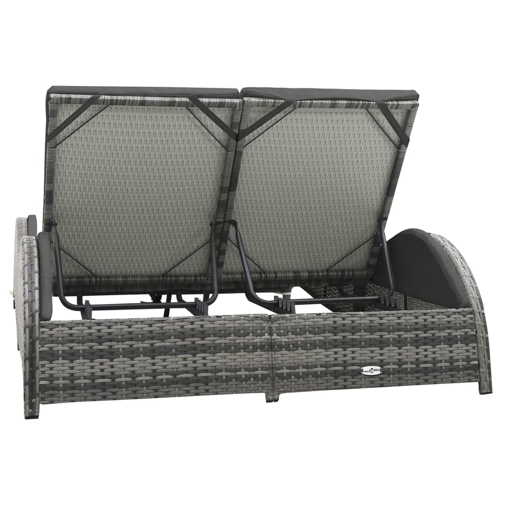Chaise longue double avec coussin Résine tressée Anthracite