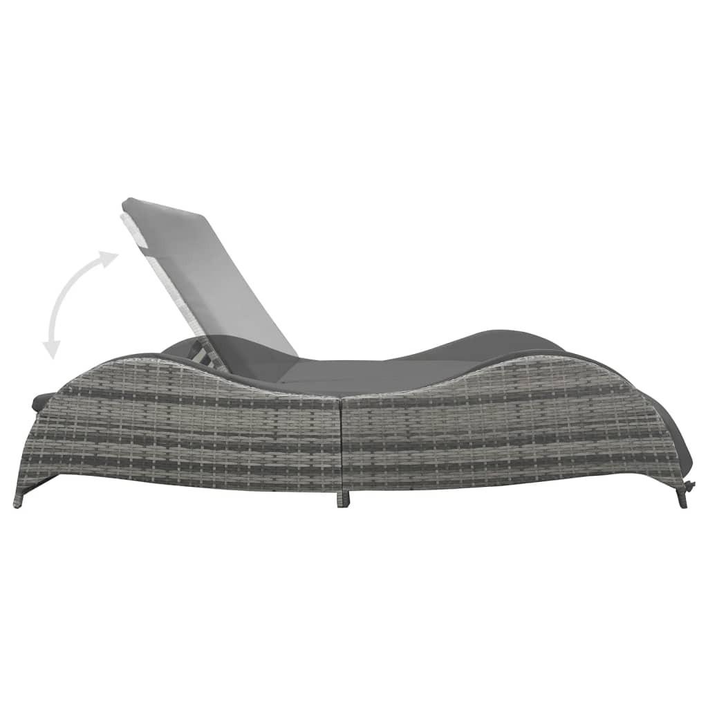 Chaise longue double avec coussin Résine tressée Anthracite