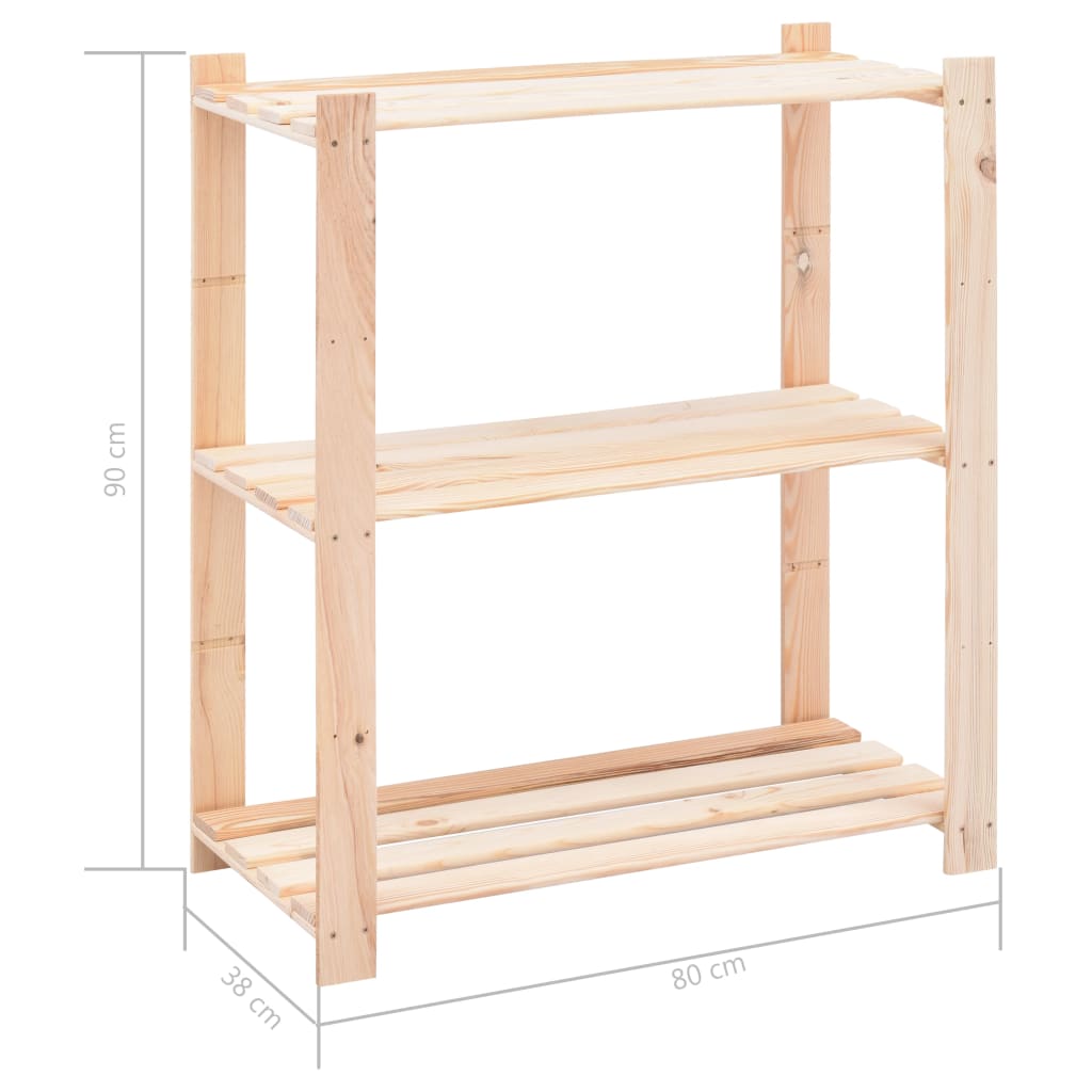 Étagères de rangement à 3 niveaux 3 pcs 80x38x90 cm Pin 150 kg
