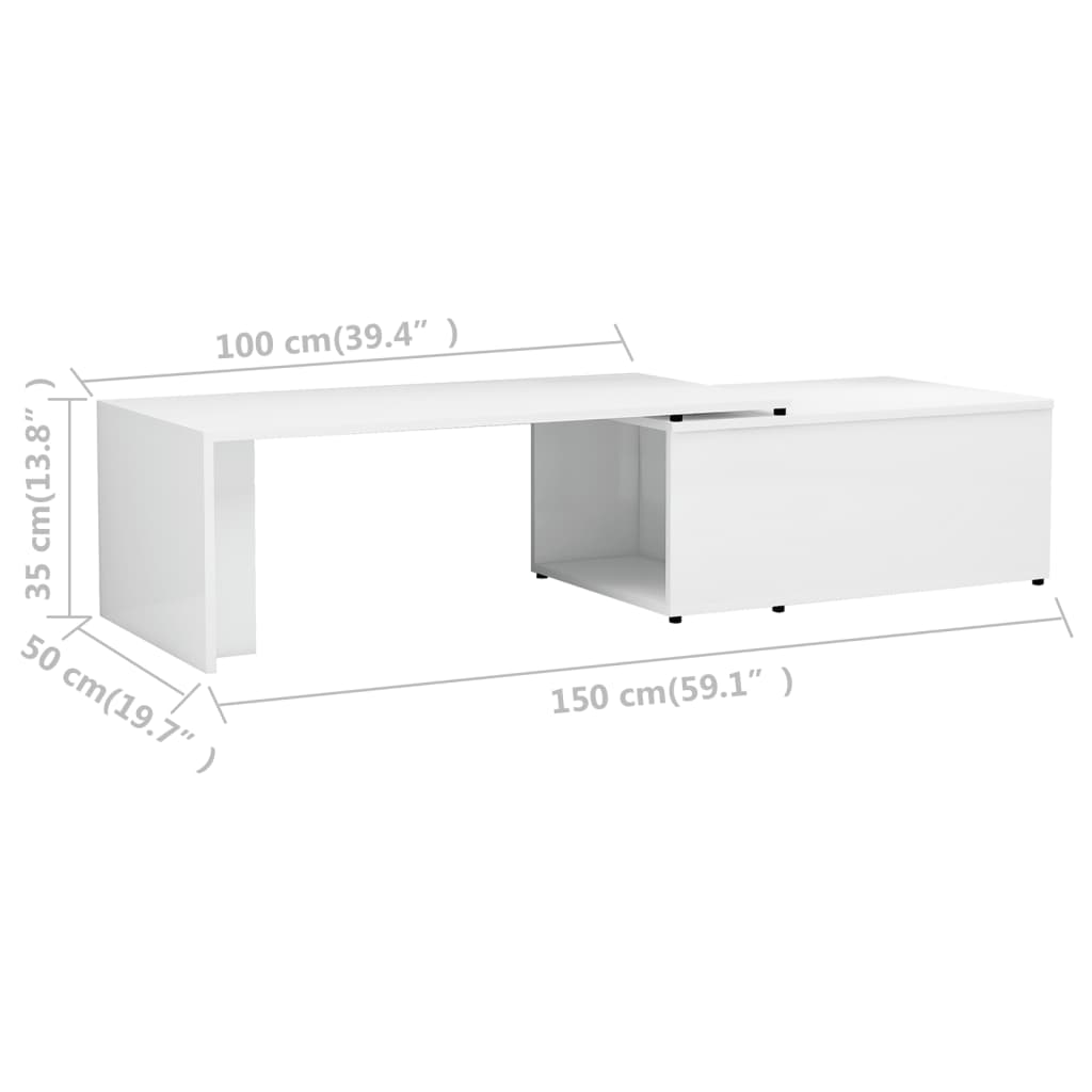 Table basse Blanc brillant 150x50x35 cm Aggloméré