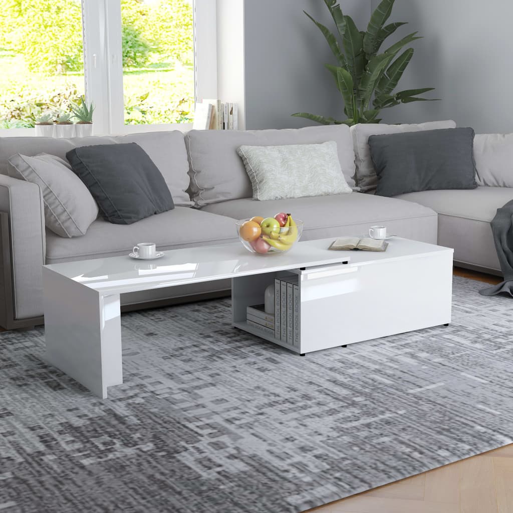 Table basse Blanc brillant 150x50x35 cm Aggloméré