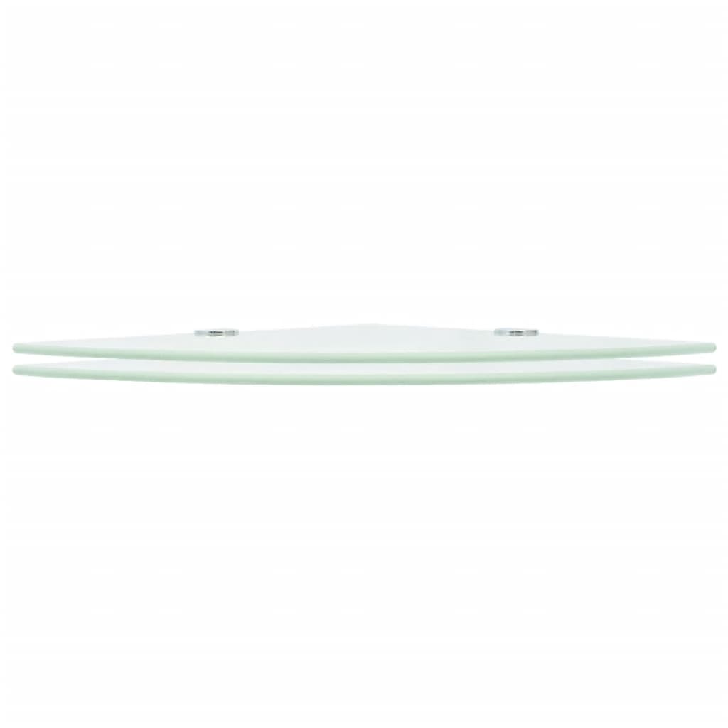 Étagères d'angle 2 pcs et supports chromés Verre Blanc 35x35 cm