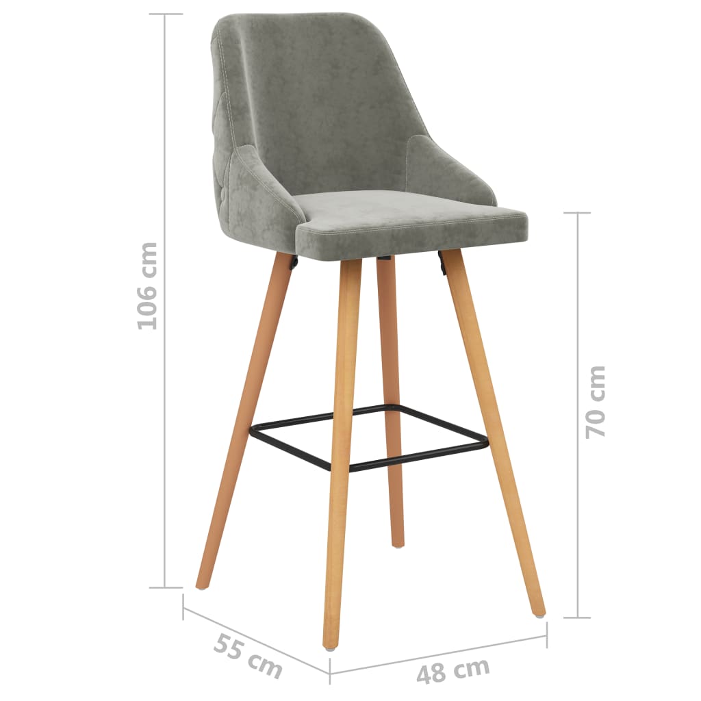 Tabourets de bar 2 pcs Gris clair Velours