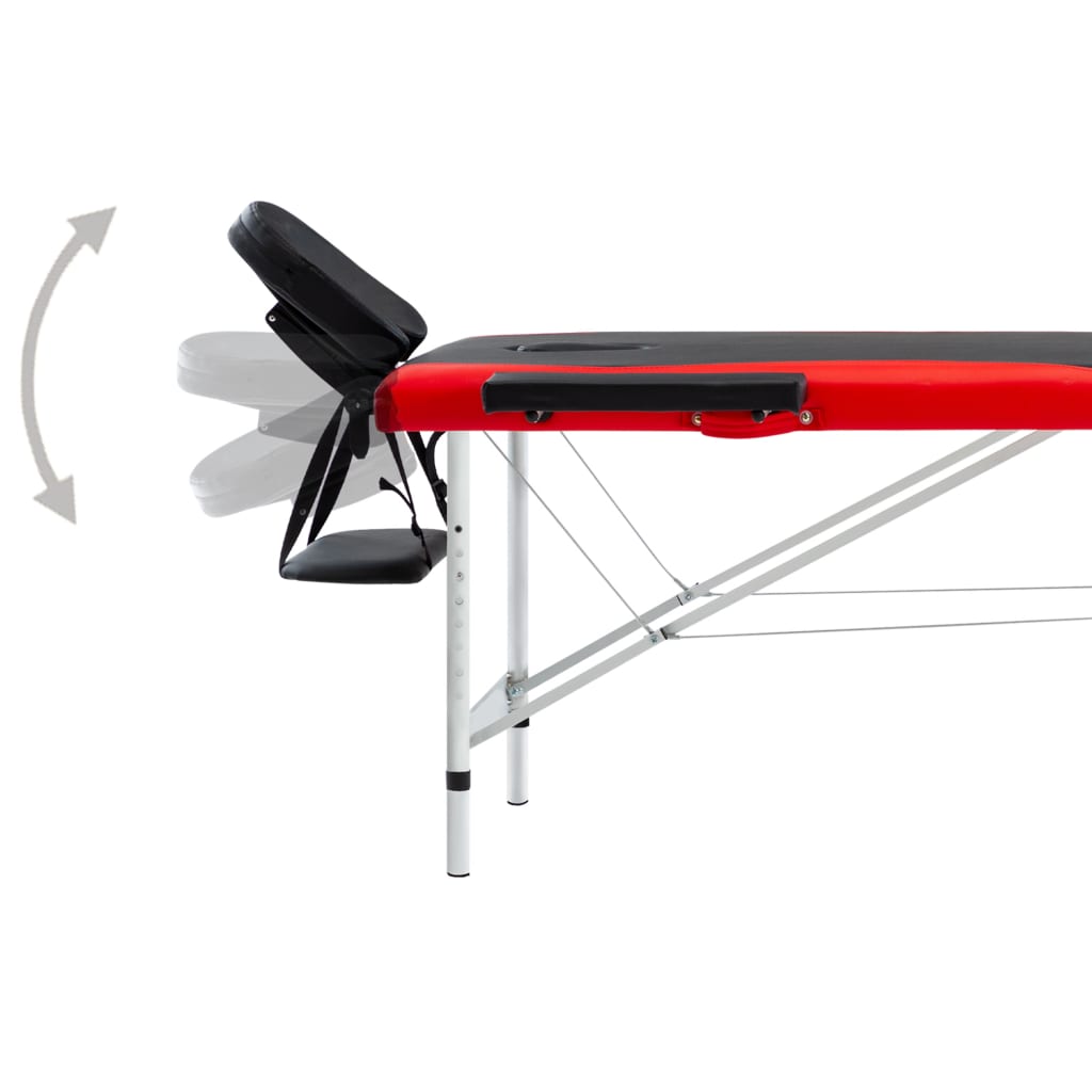 Table de massage pliable 2 zones Aluminium Noir et rouge