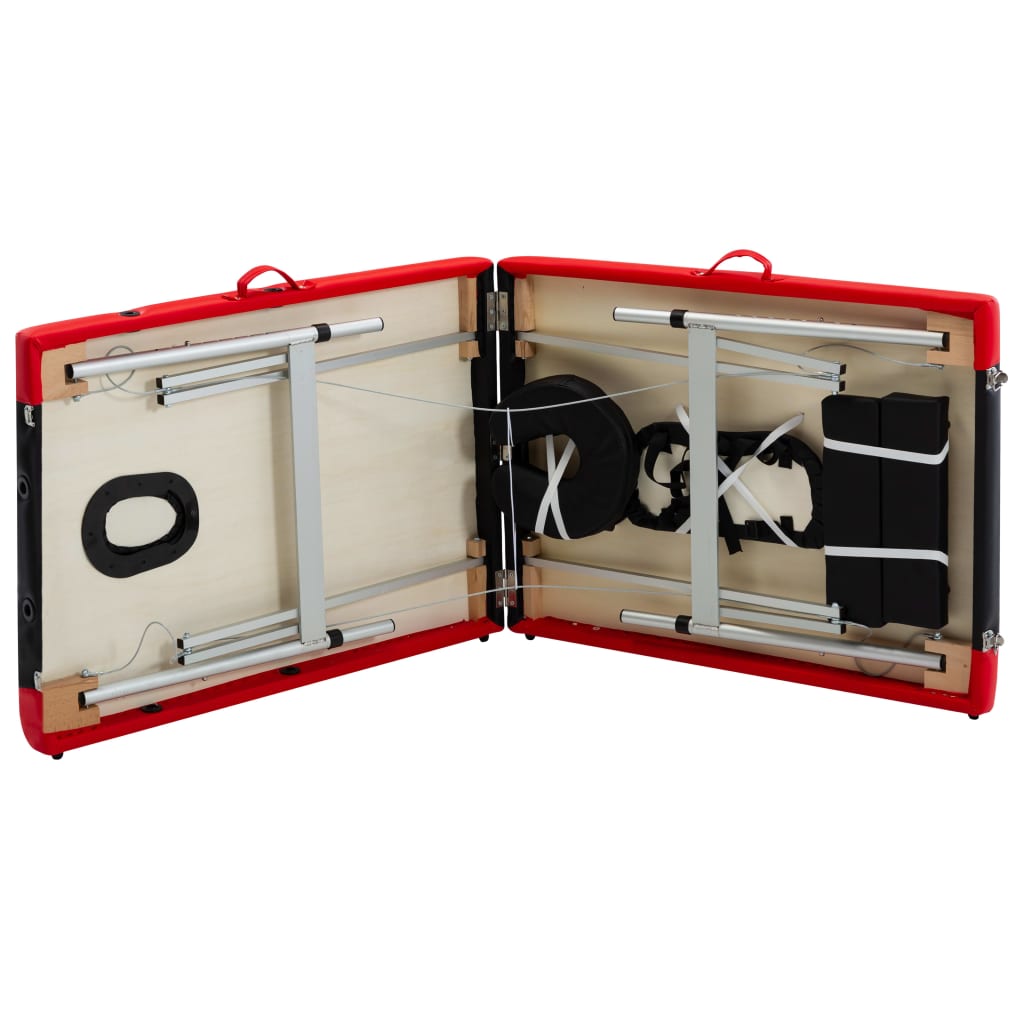 Table de massage pliable 2 zones Aluminium Noir et rouge