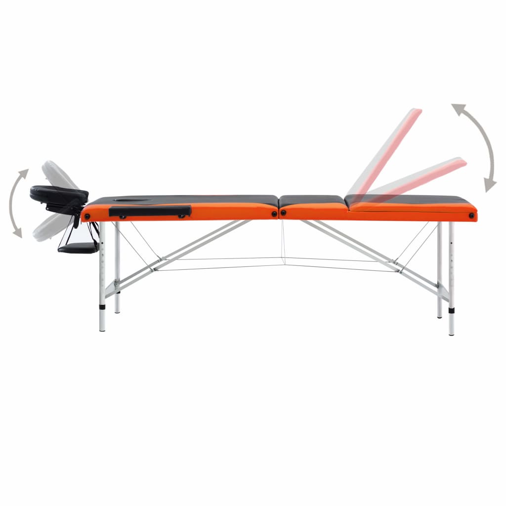 Table de massage pliable 3 zones Aluminium Noir et orange