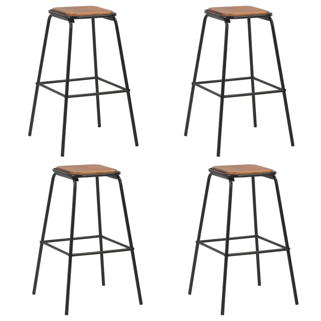 Tabourets de bar 4 pcs Noir Pinède solide et acier