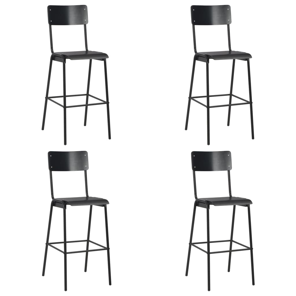 Chaises de bar 4 pcs Noir Contreplaqué solide et acier