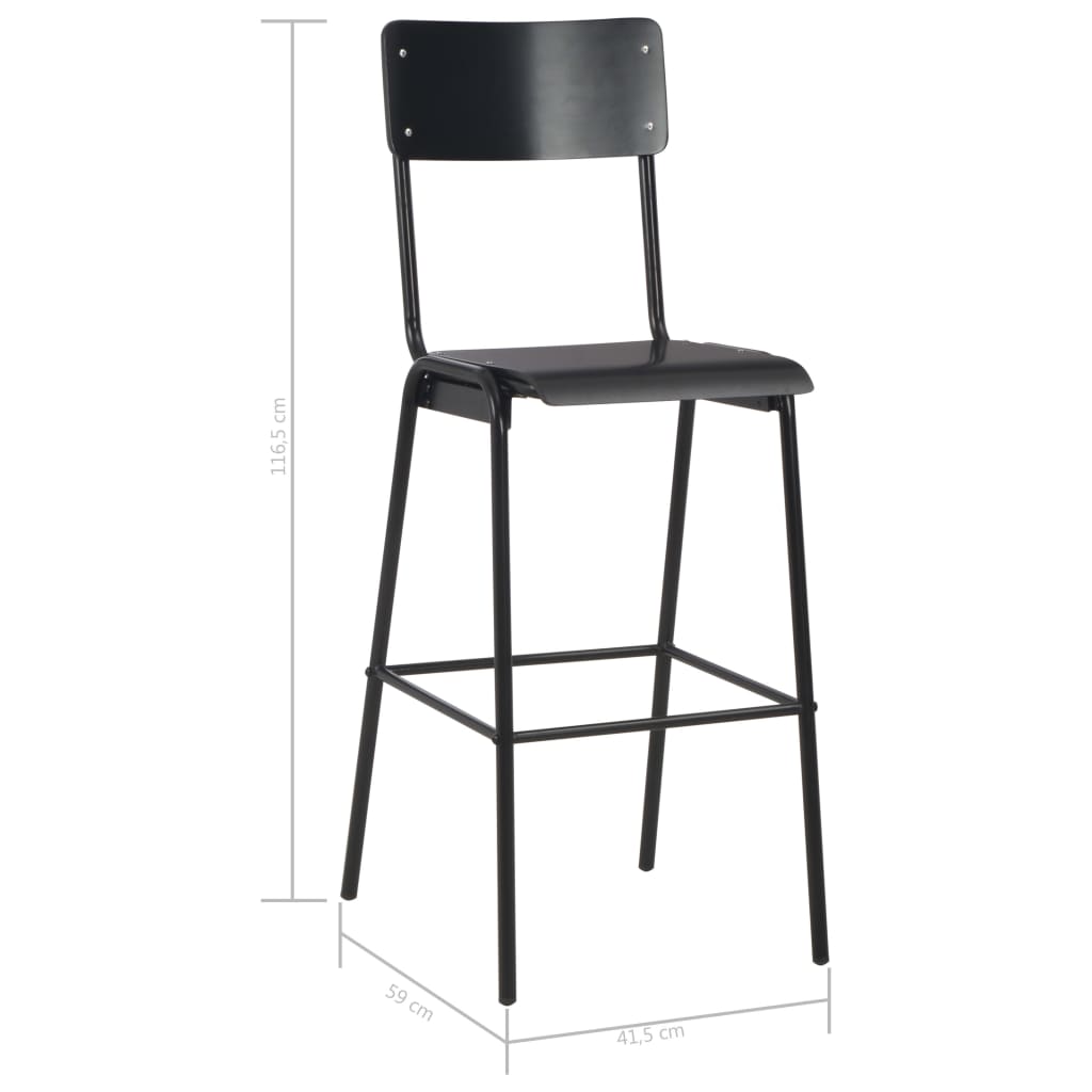 vidaXL Chaises de bar 6 pcs Noir Contreplaqué solide et acier