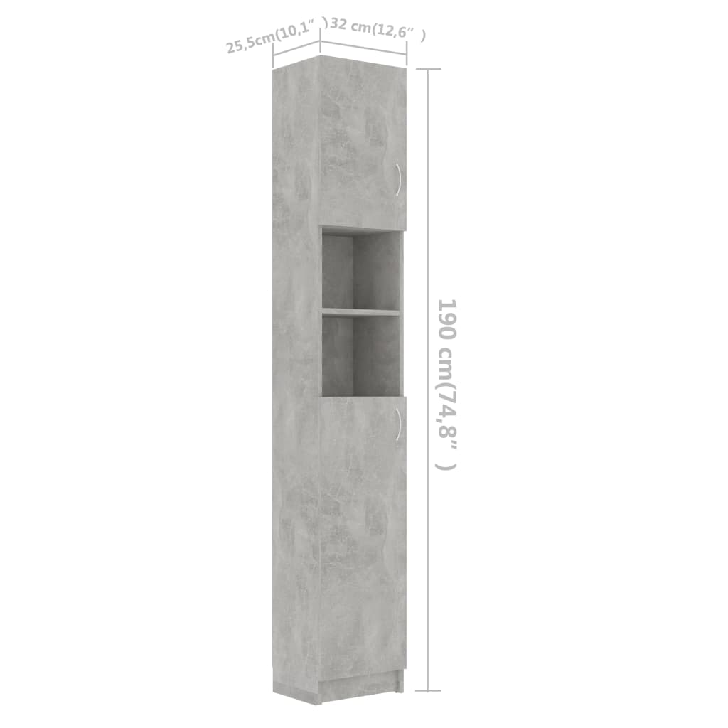 Armoire de salle de bain Gris béton 32x25,5x190 cm Aggloméré