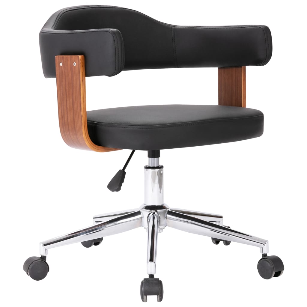 Chaise pivotante de bureau Noir Bois courbé et similicuir