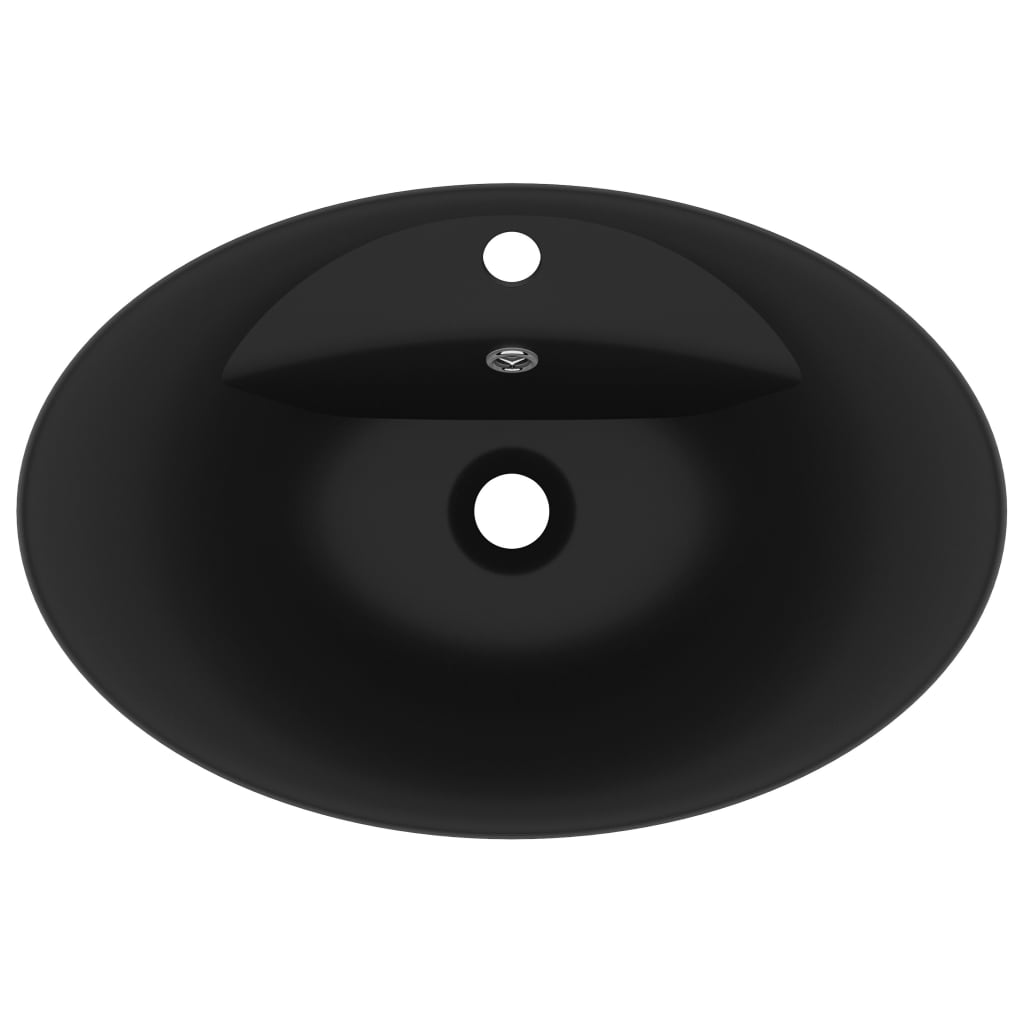 Lavabo ovale de luxe à trop-plein Noir mat 58,5x39 cm Céramique
