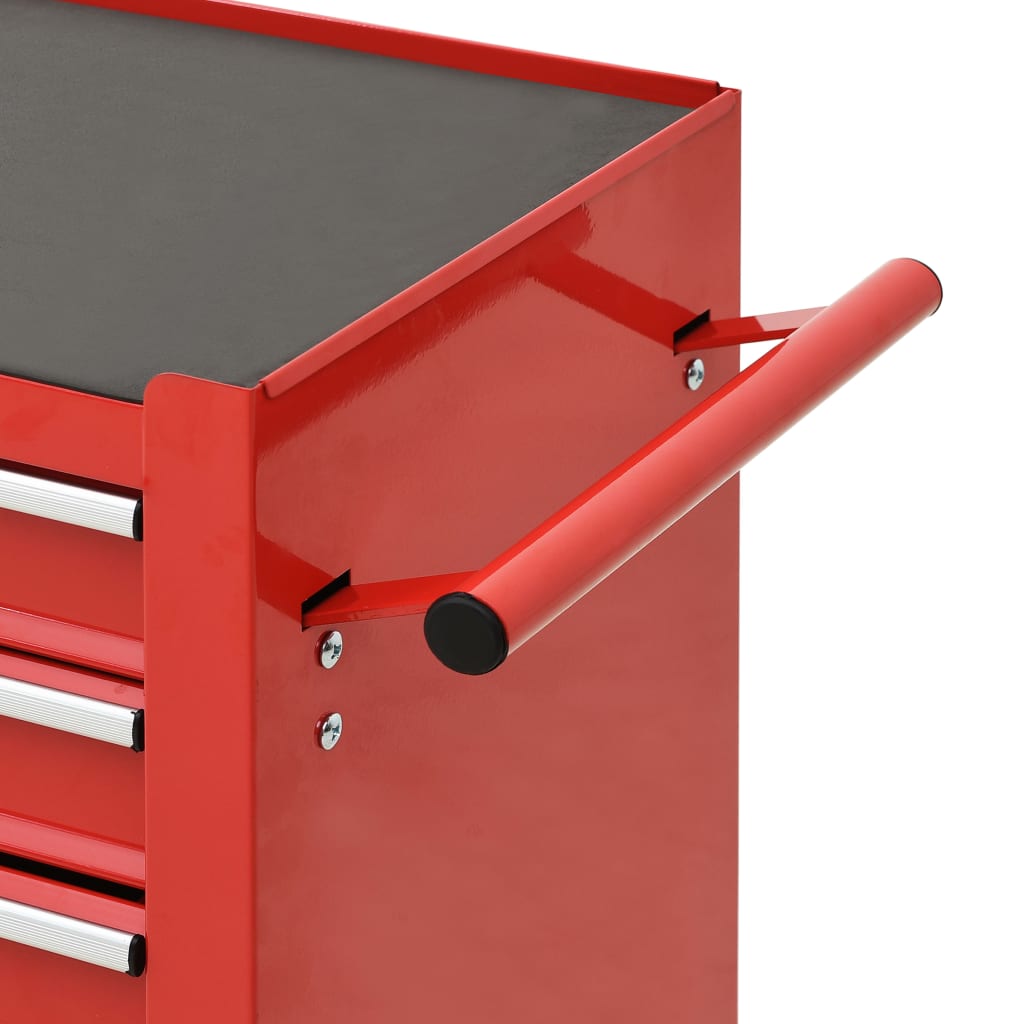 Chariot à outils avec 4 tiroirs Acier Rouge