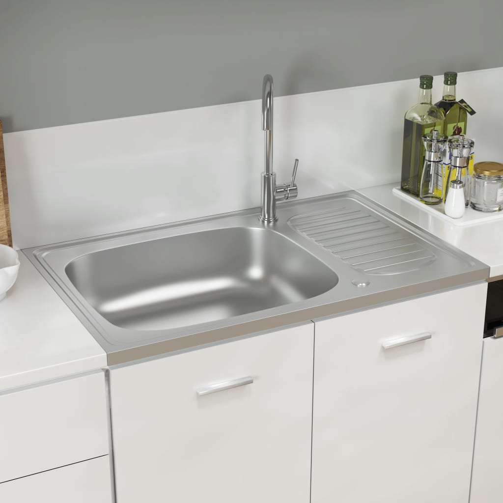 Jeu d'évier de cuisine et égouttoir Argenté 800x500x155 mm Inox