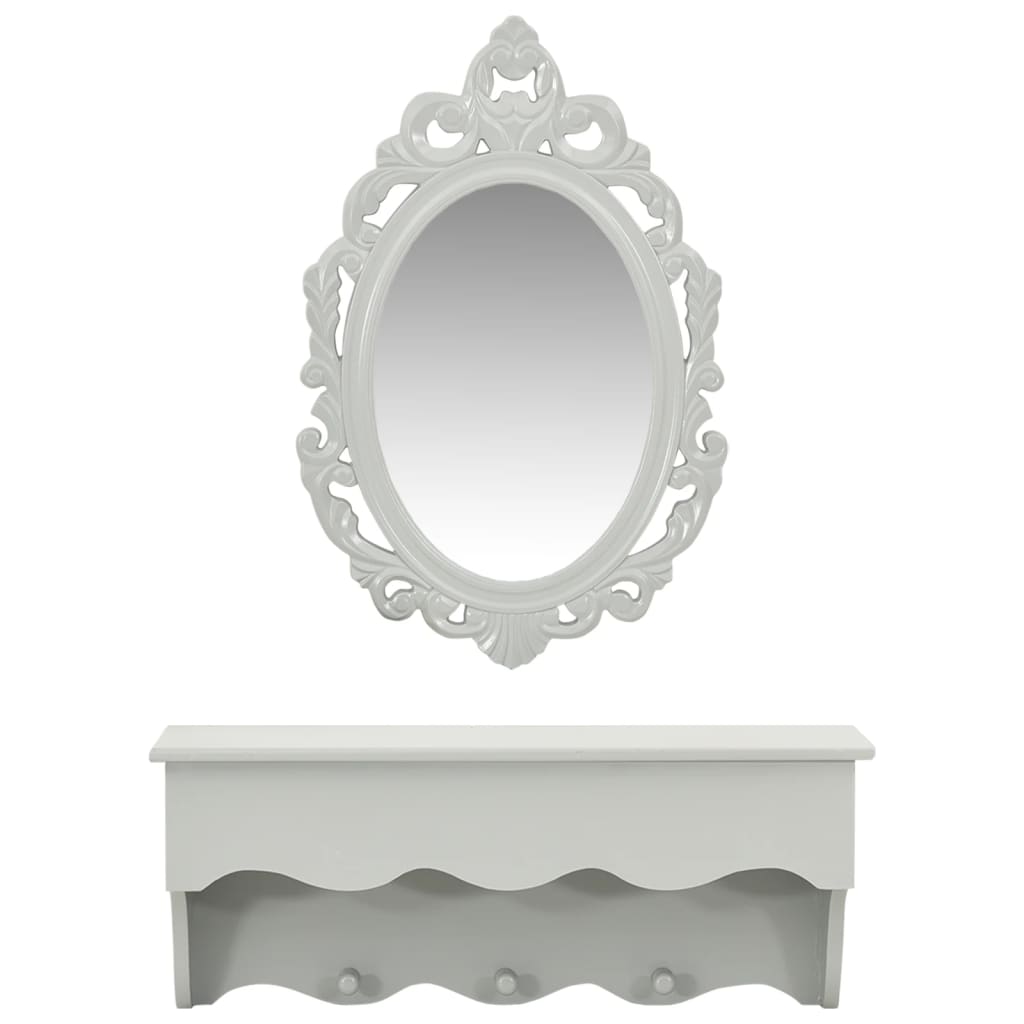Étagère murale pour clés et bijoux avec miroir et crochets Gris