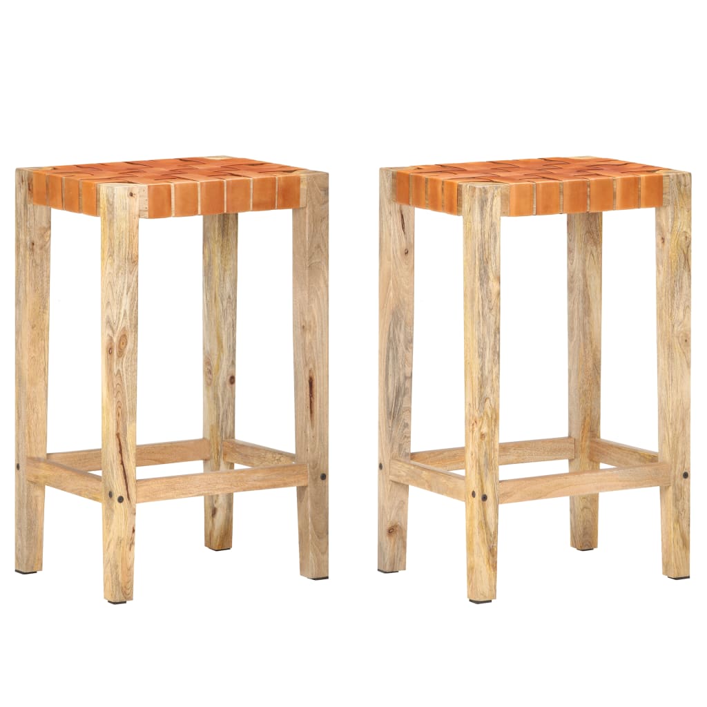 Tabourets de bar 2 pcs Marron Cuir véritable 75 cm