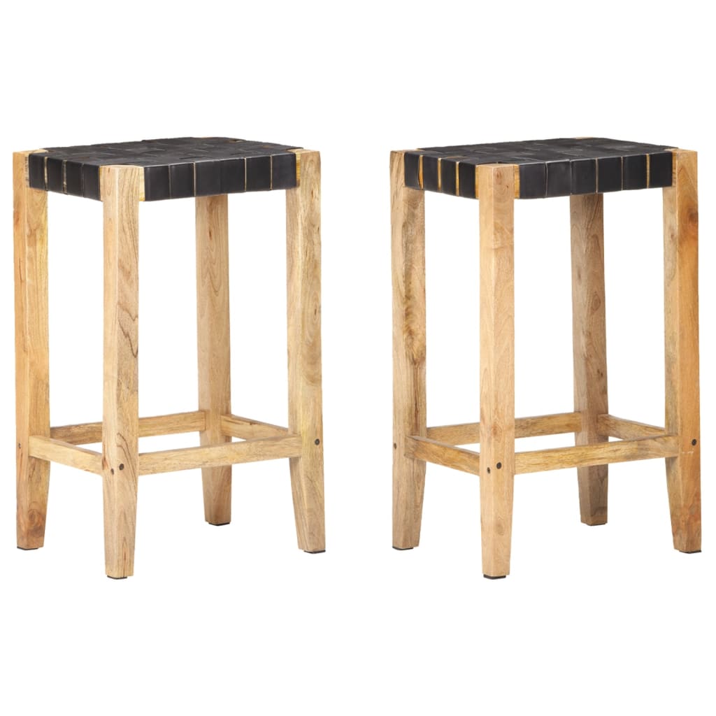 Tabourets de bar 2 pcs Noir Cuir véritable 75 cm