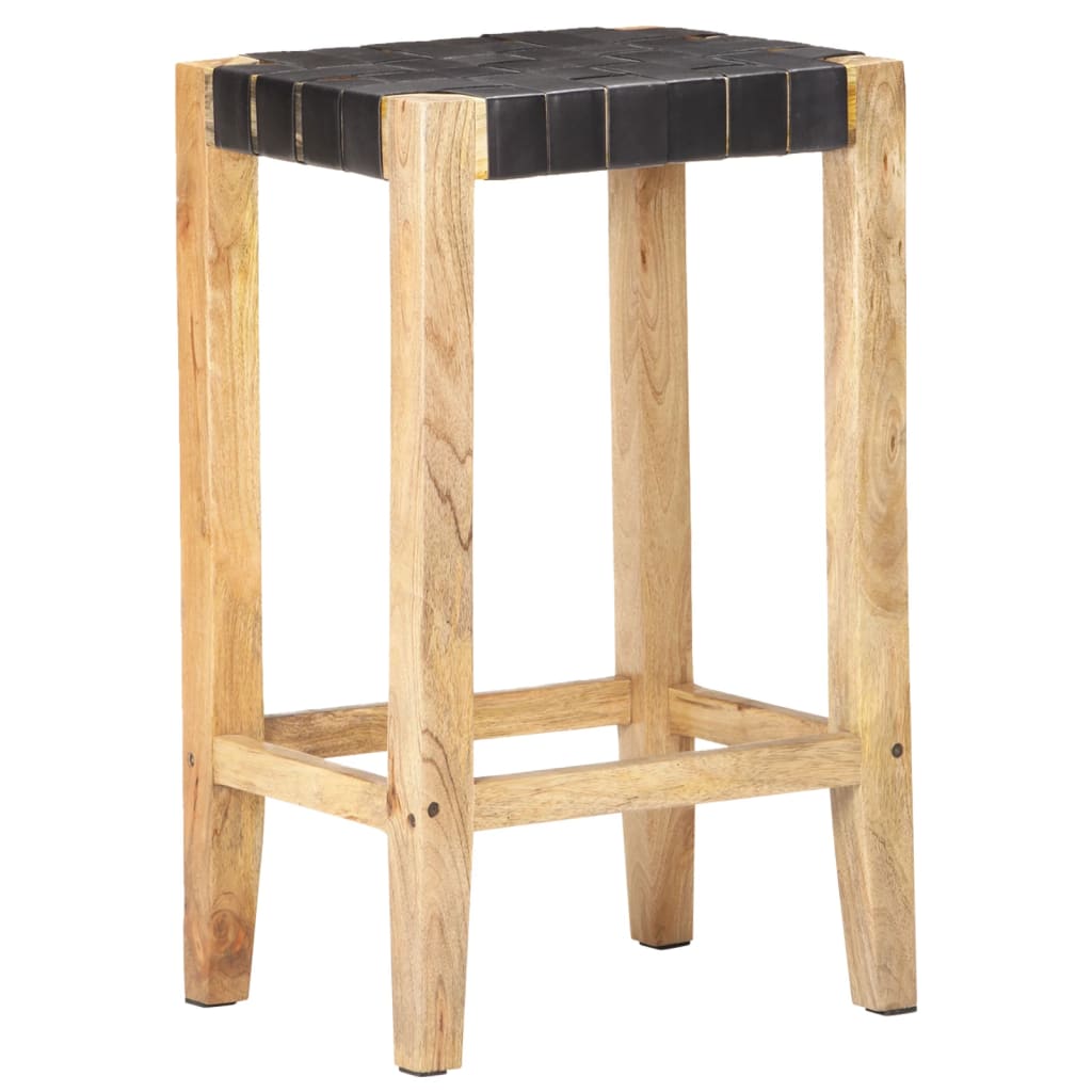 Tabourets de bar 2 pcs Noir Cuir véritable 75 cm