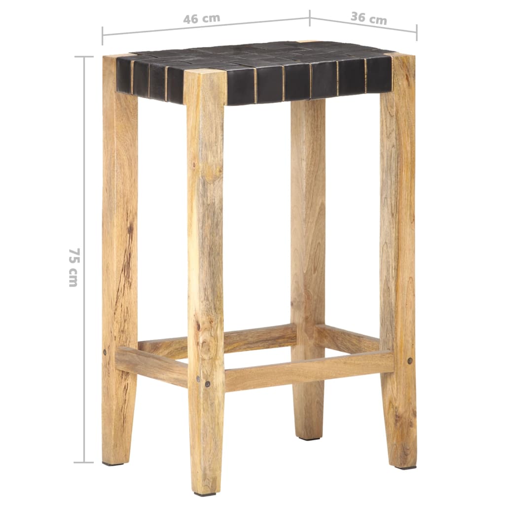 Tabourets de bar 2 pcs Noir Cuir véritable 75 cm