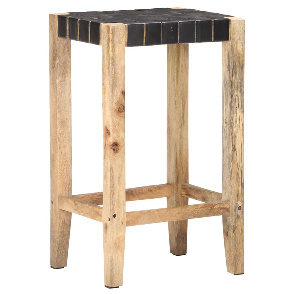 Tabourets de bar 2 pcs Noir Cuir véritable 75 cm