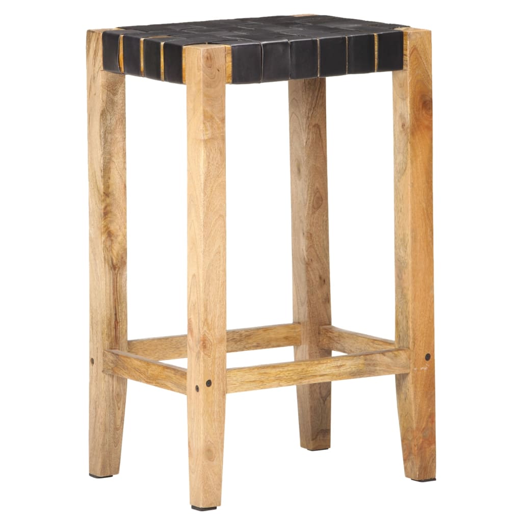 Tabourets de bar 2 pcs Noir Cuir véritable 75 cm